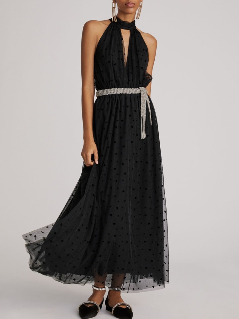 Anthro black tulle skirt & halter bodysuit XS